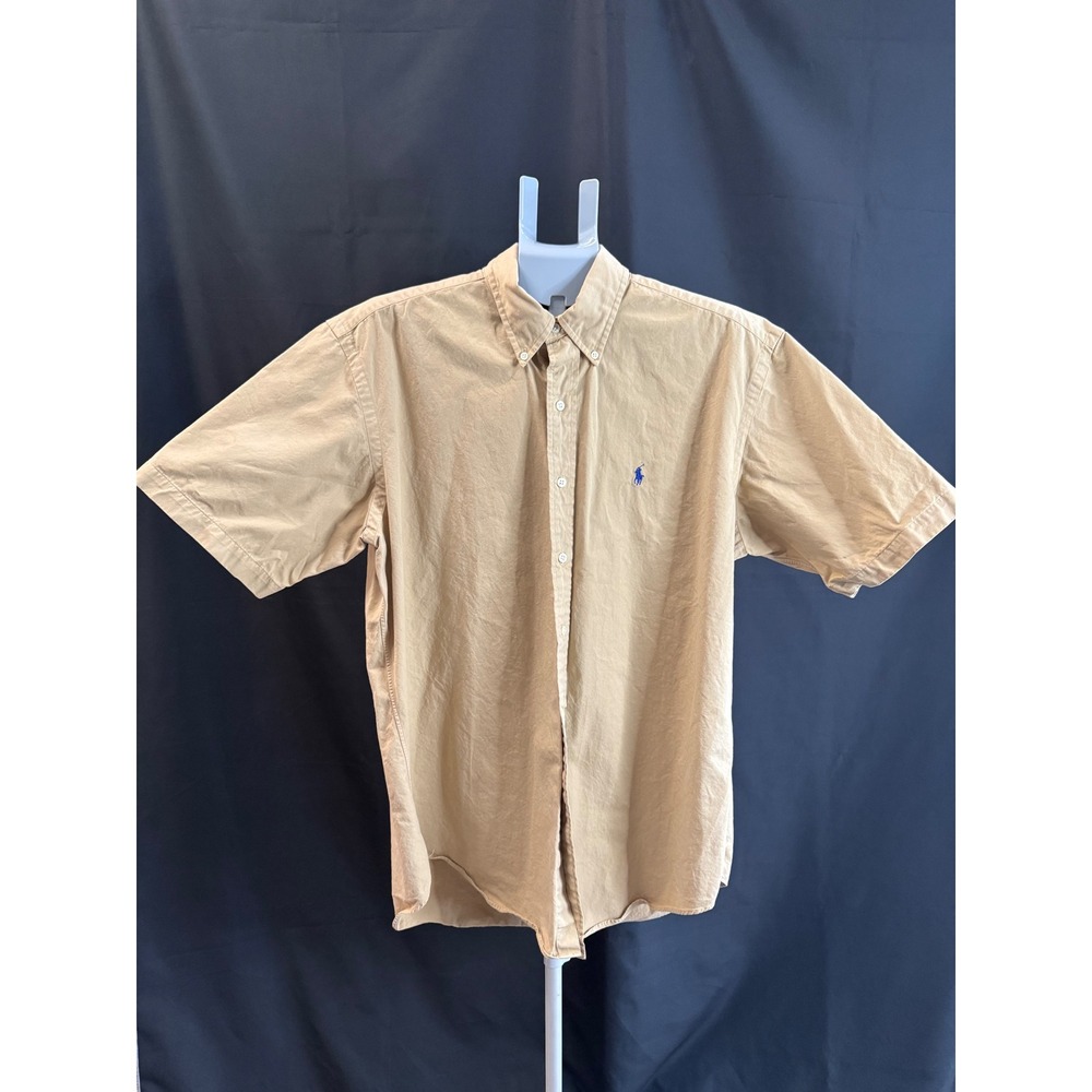 Polo Ralph Lauren Mens Classic Fit Short Sleeve Button Down Shirt Tan Khaki L